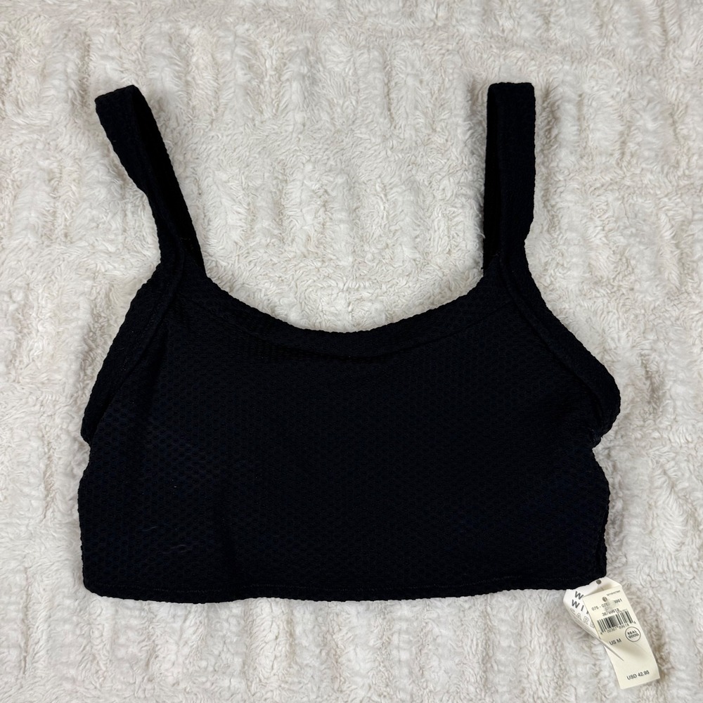 Aerie Real Good Black Textured Scoop Neck Bikini Top M NWT